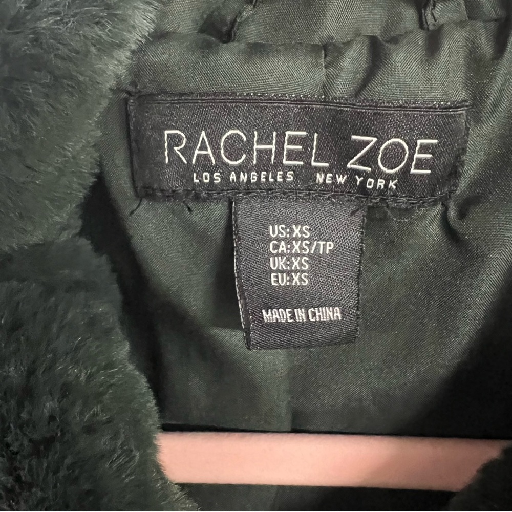 RACHEL ZOE Plush Cozy Green Patterned Teddy Fur Faux Fur Hooded Jacket, XS - Picture 11 of 12